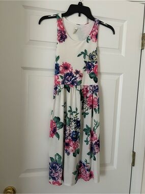 Beeson River White Floral Tank Dress with Pink & Blue Blooms
